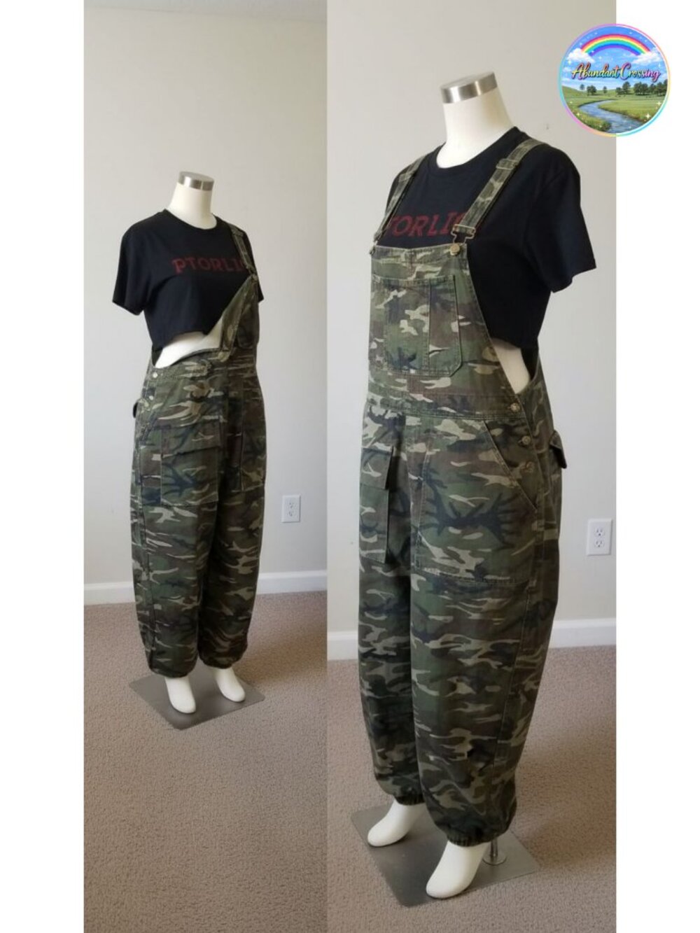 Plus Size Camo Overalls Loose Fit Baggy Harem Bib Jumpsuit